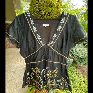 Sundance 1940s vintage look embroidered peplum top